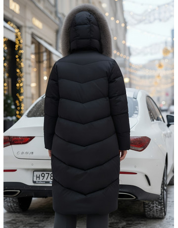 Пуховик премиум-класса с английским воротником из натурального меха кролика, осень-зима 2025