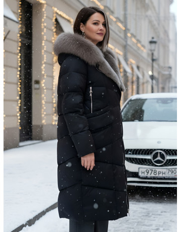 Пуховик премиум-класса с английским воротником из натурального меха кролика, осень-зима 2025