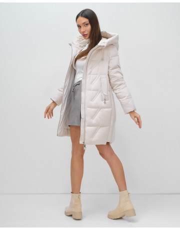 Женский зимний пуховик с капюшоном, бежевый. в Тюмени
