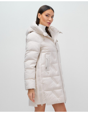 Женский зимний пуховик с капюшоном, бежевый. в Тюмени