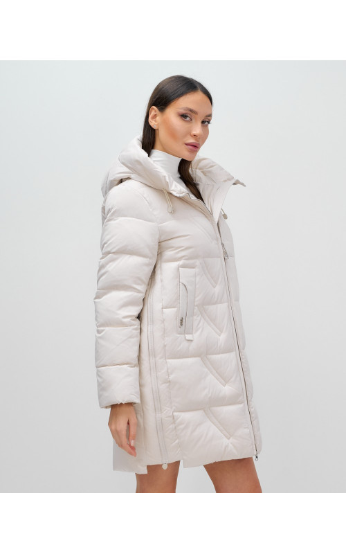 Женский зимний пуховик с капюшоном, бежевый. в Тюмени