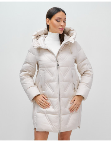 Женский зимний пуховик с капюшоном, бежевый. в Тюмени