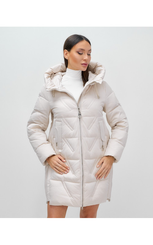 Женский зимний пуховик с капюшоном, бежевый. в Тюмени