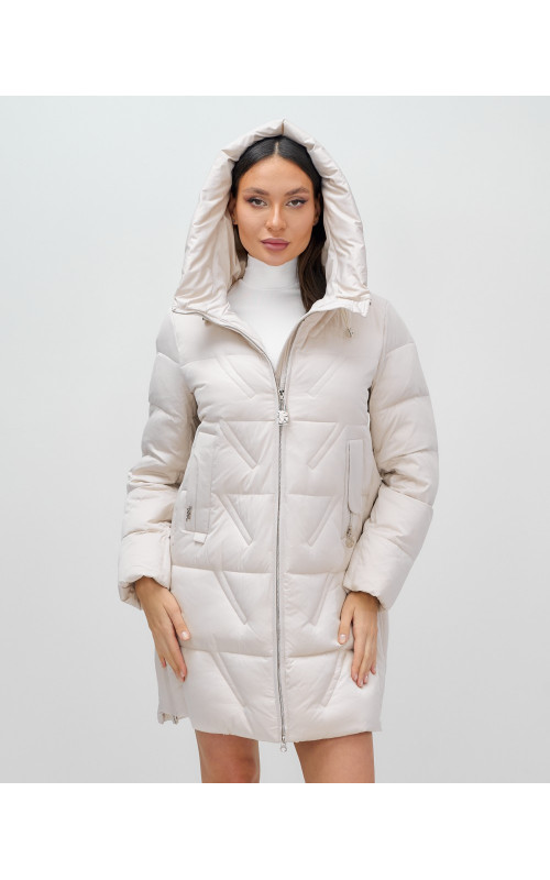 Женский зимний пуховик с капюшоном, бежевый. в Тюмени