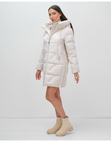 Женский зимний пуховик с капюшоном, бежевый. в Тюмени