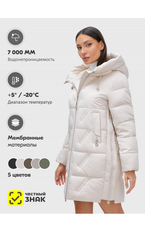 Женский зимний пуховик с капюшоном, бежевый. в Тюмени