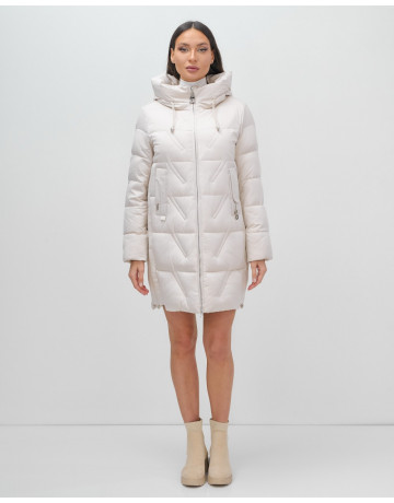 Женский зимний пуховик с капюшоном, бежевый. в Тюмени