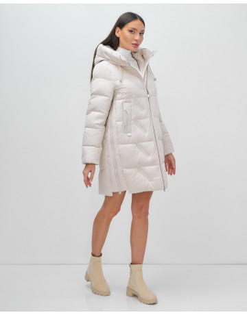 Женский зимний пуховик с капюшоном, бежевый. в Тюмени