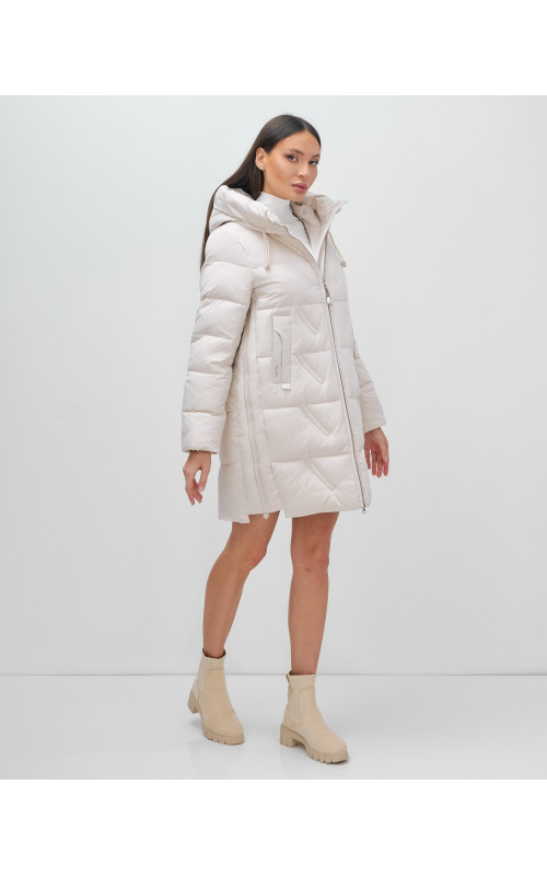 Женский зимний пуховик с капюшоном, бежевый. в Тюмени