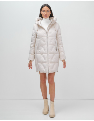 Женский зимний пуховик с капюшоном, бежевый. в Тюмени