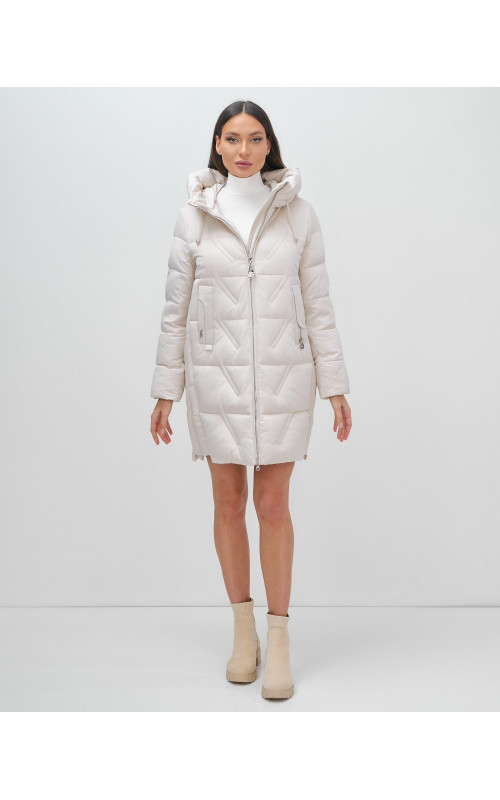 Женский зимний пуховик с капюшоном, бежевый. в Тюмени