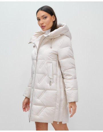 Женский зимний пуховик с капюшоном, бежевый. в Тюмени