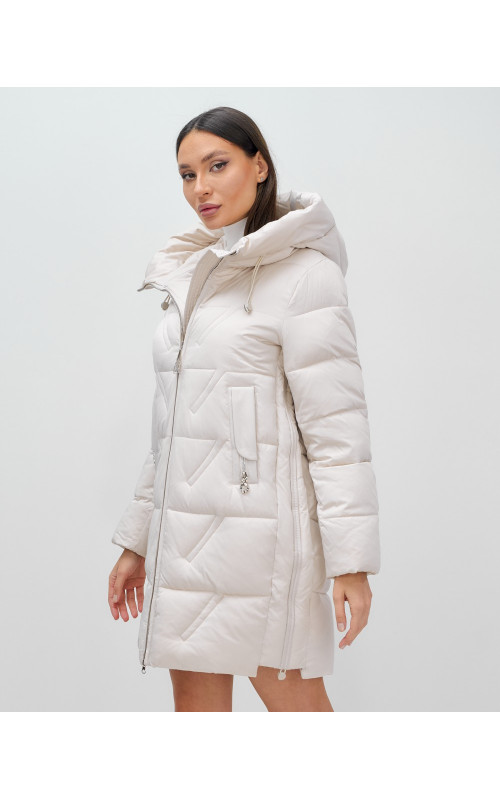 Женский зимний пуховик с капюшоном, бежевый. в Тюмени