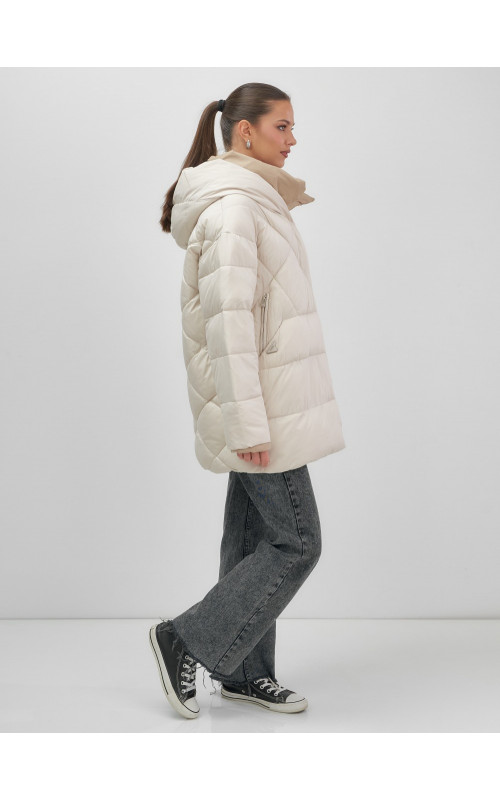 Утеплённый пуховик для женщин большого размера с капюшоном