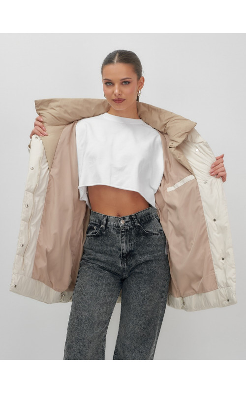 Утеплённый пуховик для женщин большого размера с капюшоном