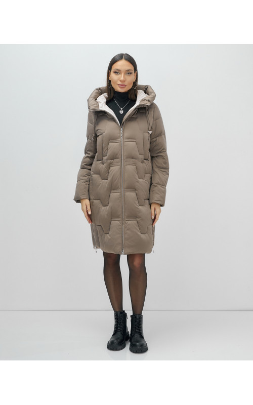 Длинный женский пуховик с капюшоном для зимы