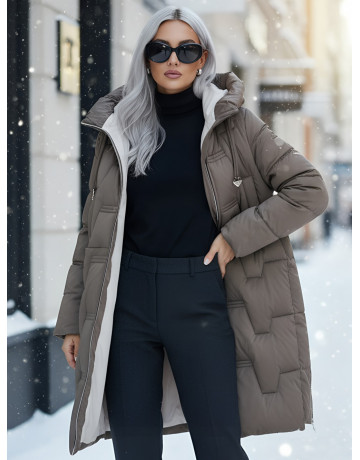 Длинный женский пуховик с капюшоном для зимы