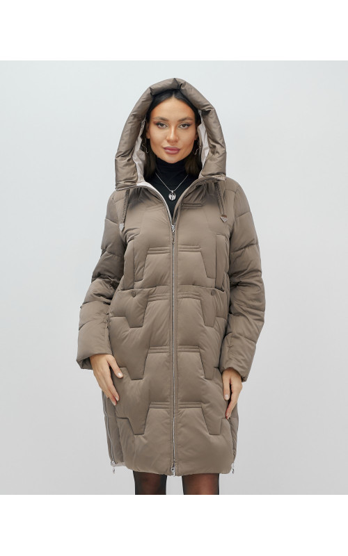 Длинный женский пуховик с капюшоном для зимы