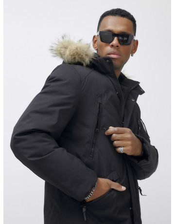 Мужская зимняя удлиненная парка с мехом, чёрная в Тюмени