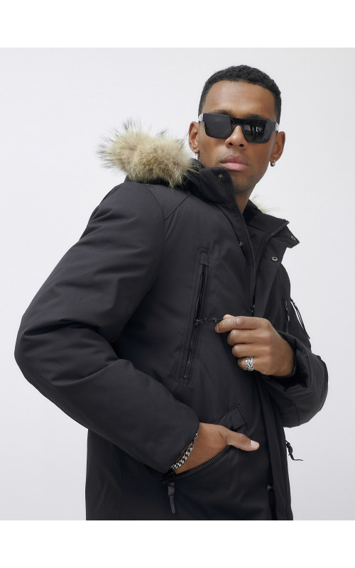 Мужская зимняя удлиненная парка с мехом, чёрная в Тюмени