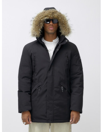 Мужская зимняя удлиненная парка с мехом, чёрная в Тюмени