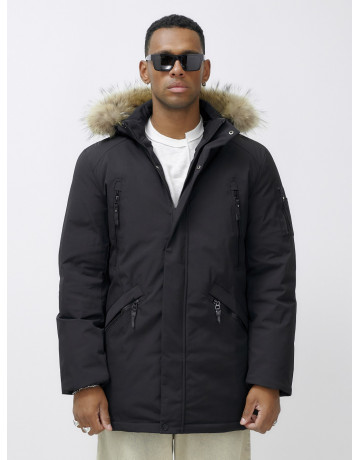 Мужская зимняя удлиненная парка с мехом, чёрная в Тюмени