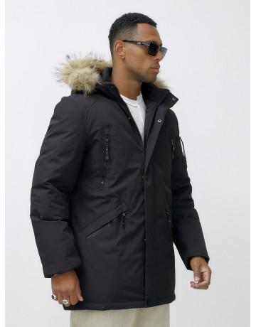 Мужская зимняя удлиненная парка с мехом, чёрная в Тюмени
