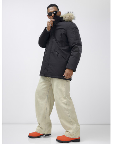 Мужская зимняя удлиненная парка с мехом, чёрная в Тюмени