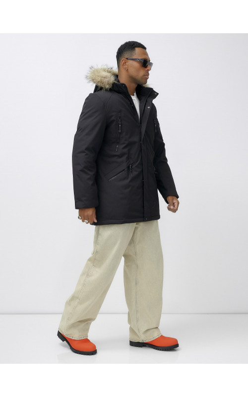 Мужская зимняя удлиненная парка с мехом, чёрная в Тюмени