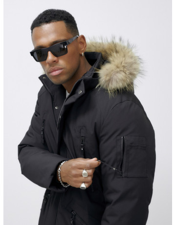 Мужская зимняя удлиненная парка с мехом, чёрная в Тюмени