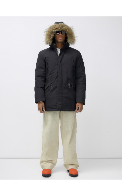 Мужская зимняя удлиненная парка с мехом, чёрная в Тюмени