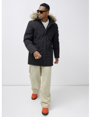 Мужская зимняя удлиненная парка с мехом, чёрная в Тюмени