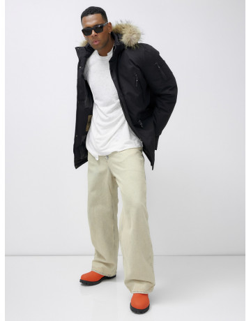 Мужская зимняя удлиненная парка с мехом, чёрная в Тюмени