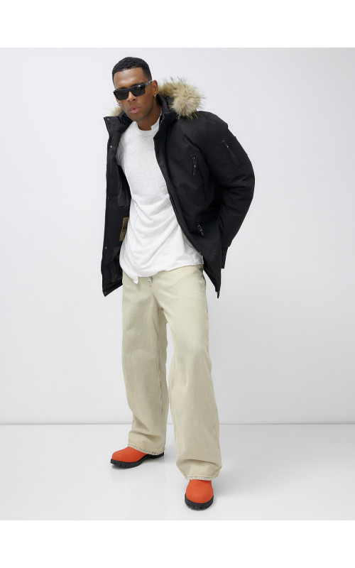 Мужская зимняя удлиненная парка с мехом, чёрная в Тюмени