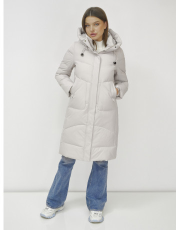 Женский зимний пуховик с капюшоном, удлинённый, бежевый. в Тюмени