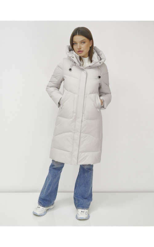 Женский зимний пуховик с капюшоном, удлинённый, бежевый. в Тюмени