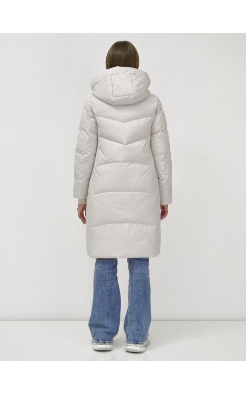 Женский зимний пуховик с капюшоном, удлинённый, бежевый. в Тюмени