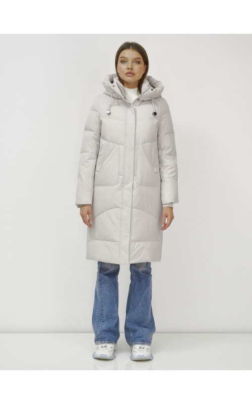 Женский зимний пуховик с капюшоном, удлинённый, бежевый. в Тюмени