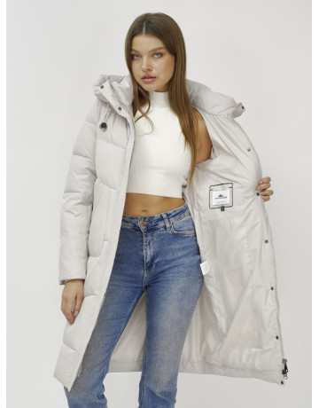 Женский зимний пуховик с капюшоном, удлинённый, бежевый. в Тюмени