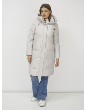Женский зимний пуховик с капюшоном, удлинённый, бежевый. в Тюмени