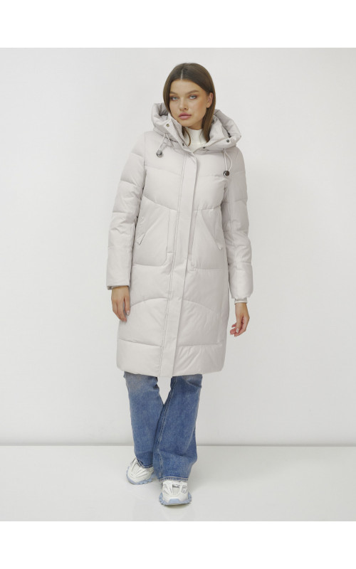 Женский зимний пуховик с капюшоном, удлинённый, бежевый. в Тюмени