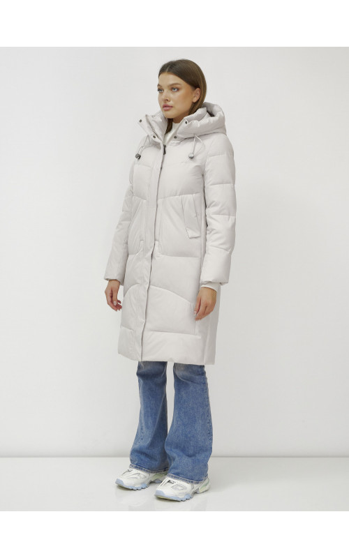 Женский зимний пуховик с капюшоном, удлинённый, бежевый. в Тюмени