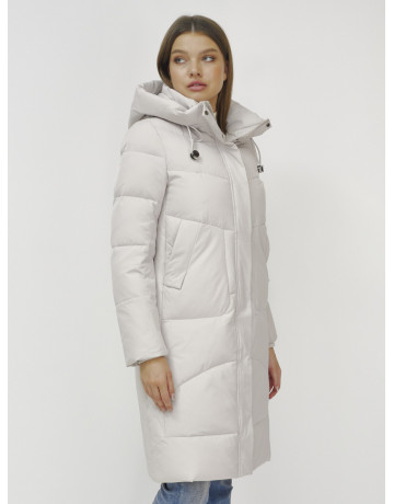 Женский зимний пуховик с капюшоном, удлинённый, бежевый. в Тюмени