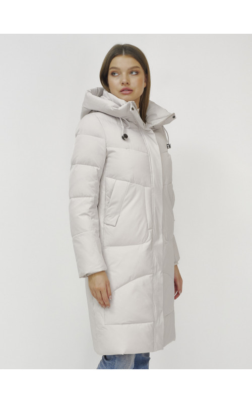 Женский зимний пуховик с капюшоном, удлинённый, бежевый. в Тюмени