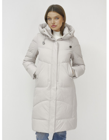 Женский зимний пуховик с капюшоном, удлинённый, бежевый. в Тюмени