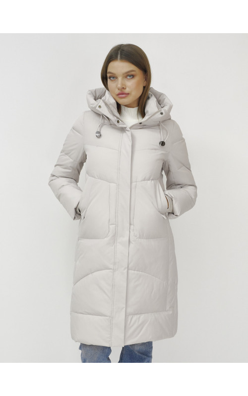 Женский зимний пуховик с капюшоном, удлинённый, бежевый. в Тюмени