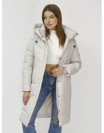 Женский зимний пуховик с капюшоном, удлинённый, бежевый. в Тюмени