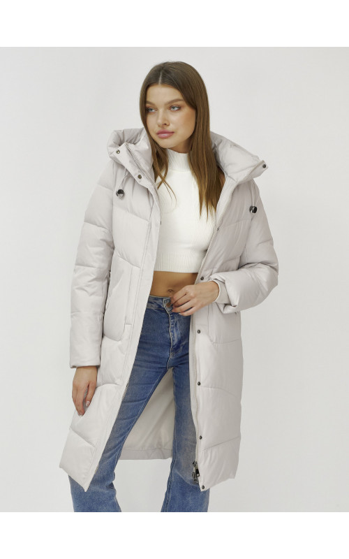 Женский зимний пуховик с капюшоном, удлинённый, бежевый. в Тюмени