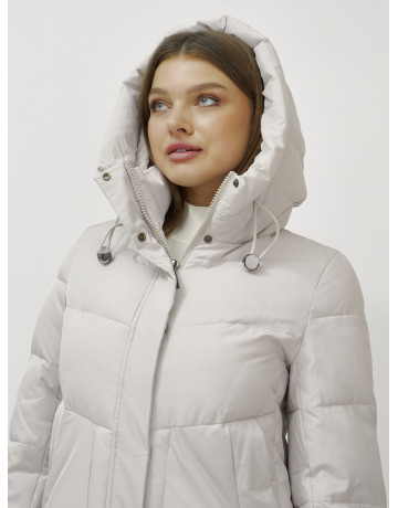 Женский зимний пуховик с капюшоном, удлинённый, бежевый. в Тюмени