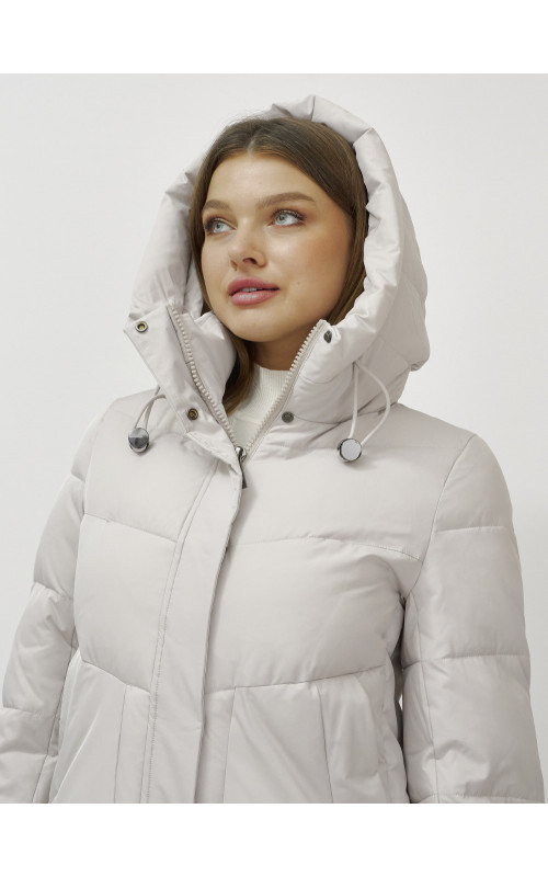 Женский зимний пуховик с капюшоном, удлинённый, бежевый. в Тюмени